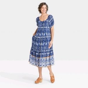 Women's Puff Short Sleeve Tiered A-Line Dress - Knox Rose™Blue Paisley XS, S, L